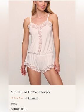 Eberjey Cream Lace-Trim Modal Romper